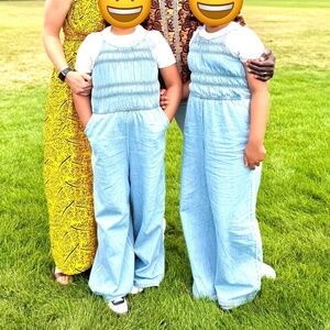Girls Wide Leg Denim Jumpsuit